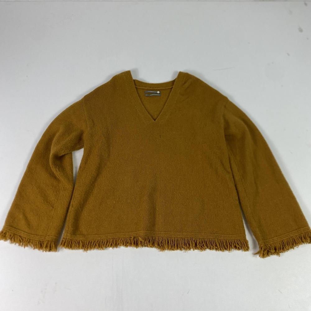 Anthropologie Sweater Womens Small Brown V Neck Fringe Hem Knit Pullover